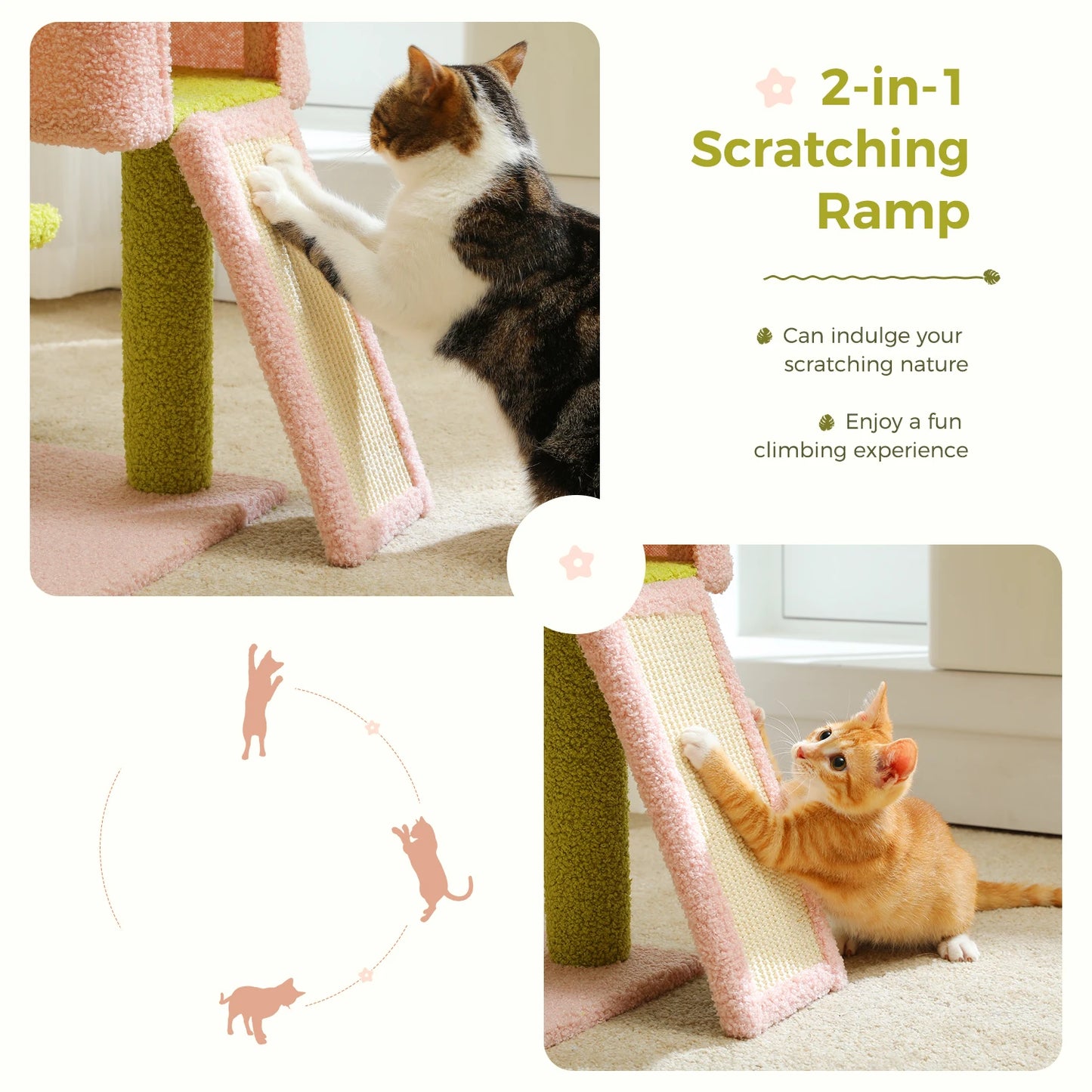 Blush Bloom Flower Cat Tree with Sisal Scratching ramp