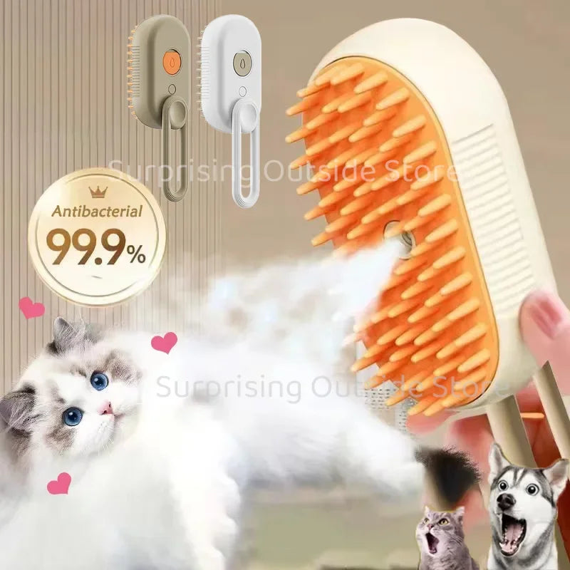 3-in-1 Dog & Cat Steam Brush with Handle