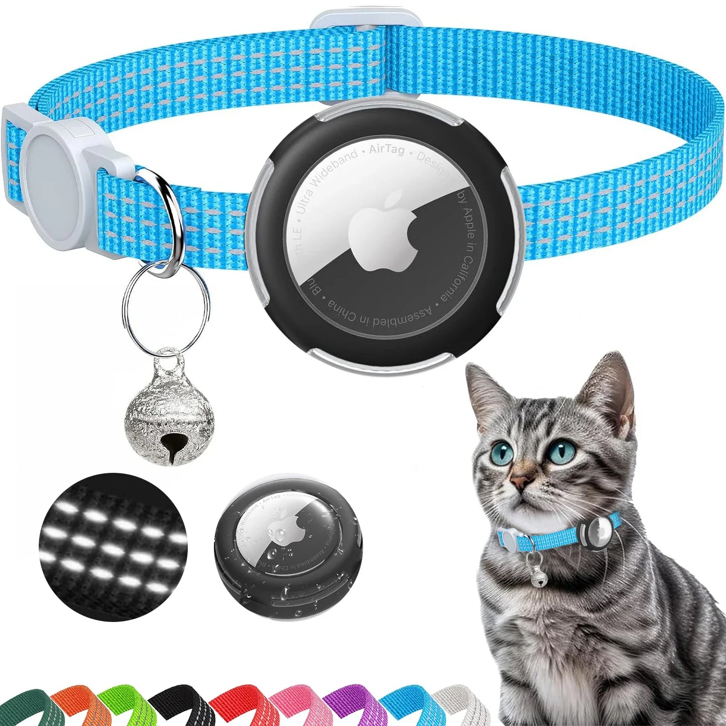 Lightweight Airtag Cat Collar blue color