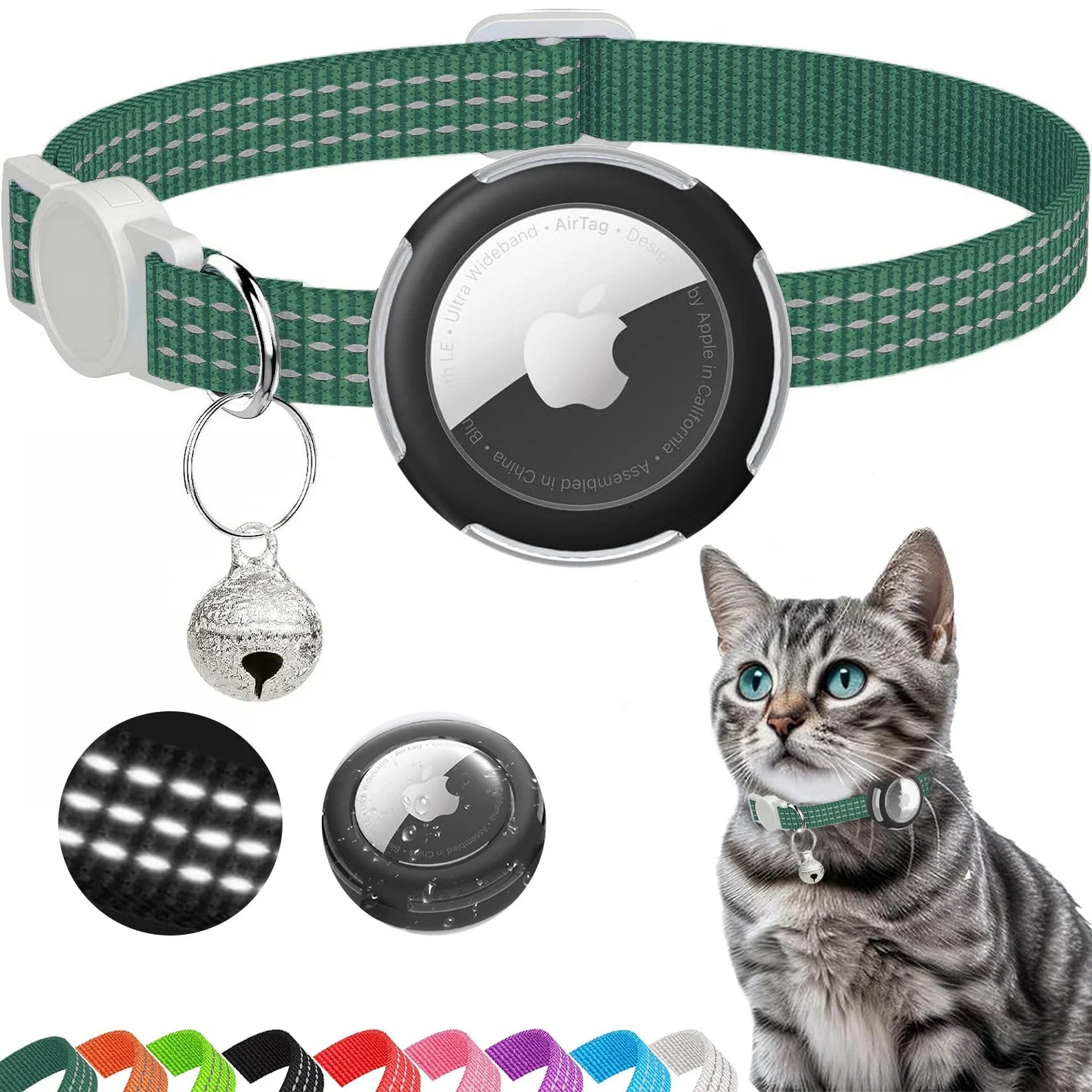 Lightweight Airtag Cat Collar green color