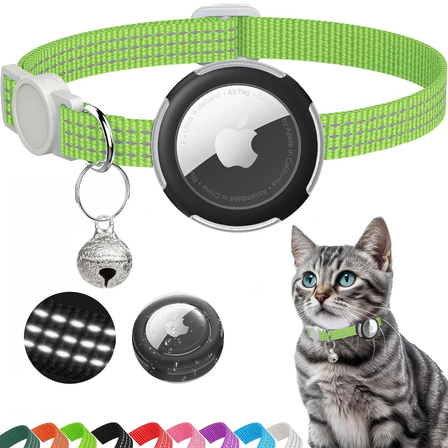 Lightweight Airtag Cat Collar lime green color