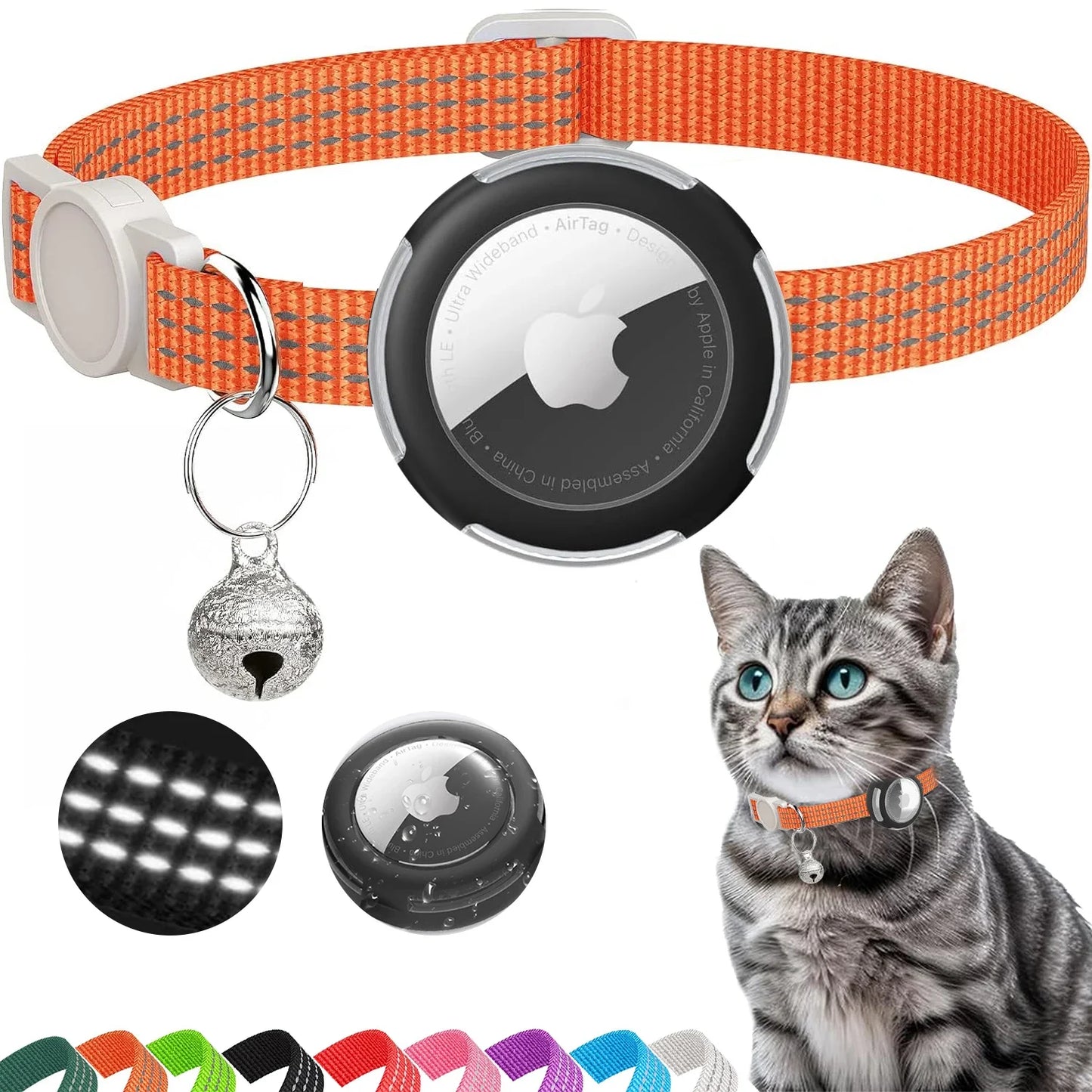 Lightweight Airtag Cat Collar orange color