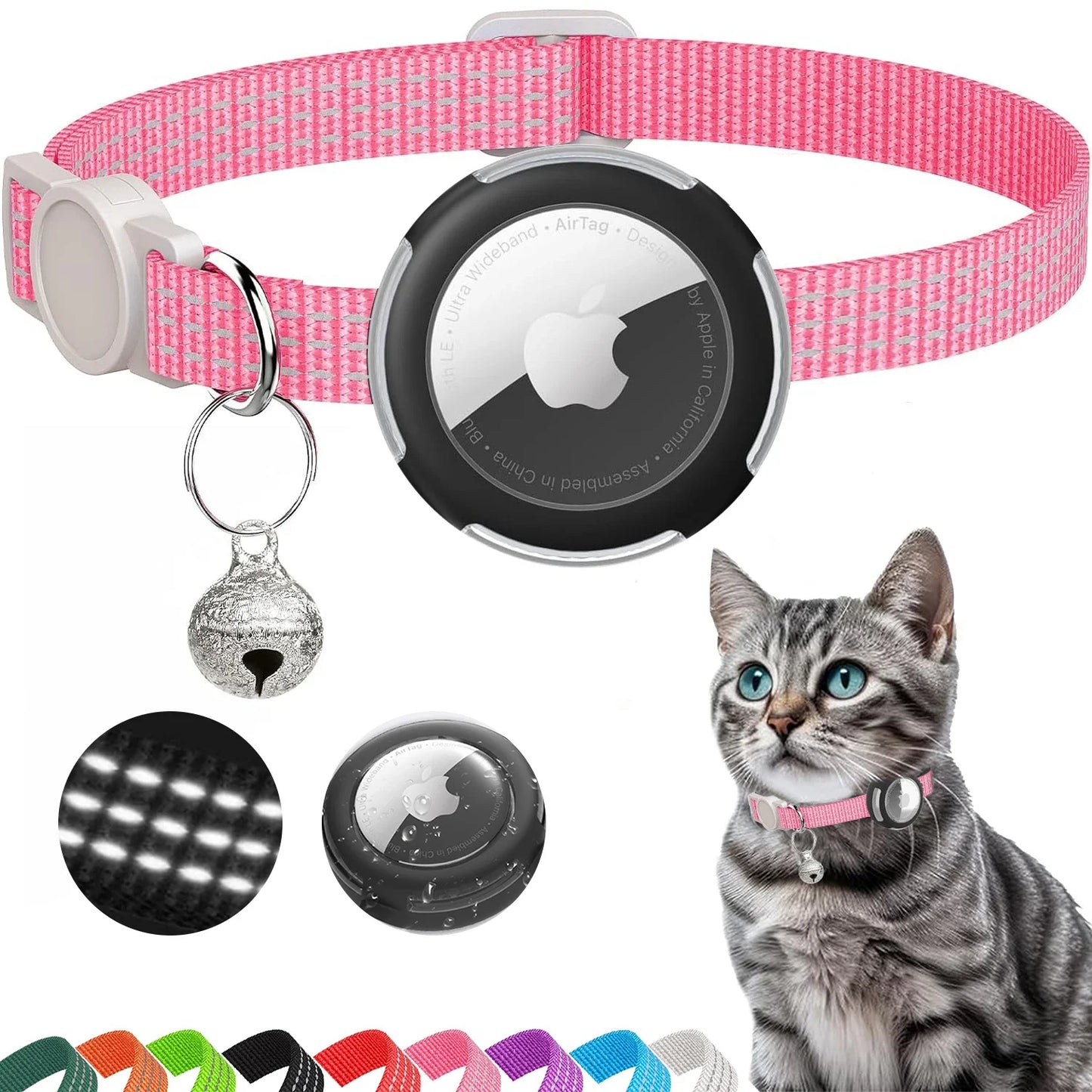 Lightweight Airtag Cat Collar pink color