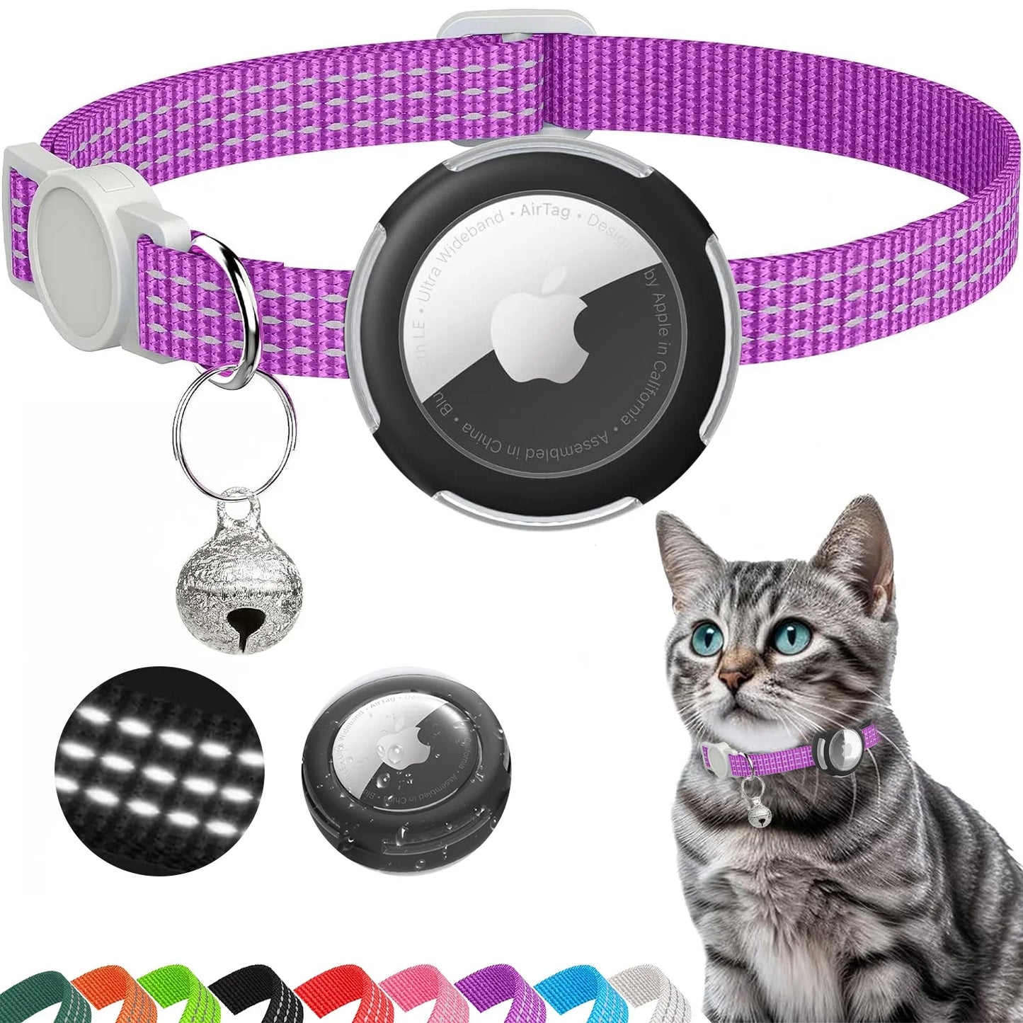 Lightweight Airtag Cat Collar purple color