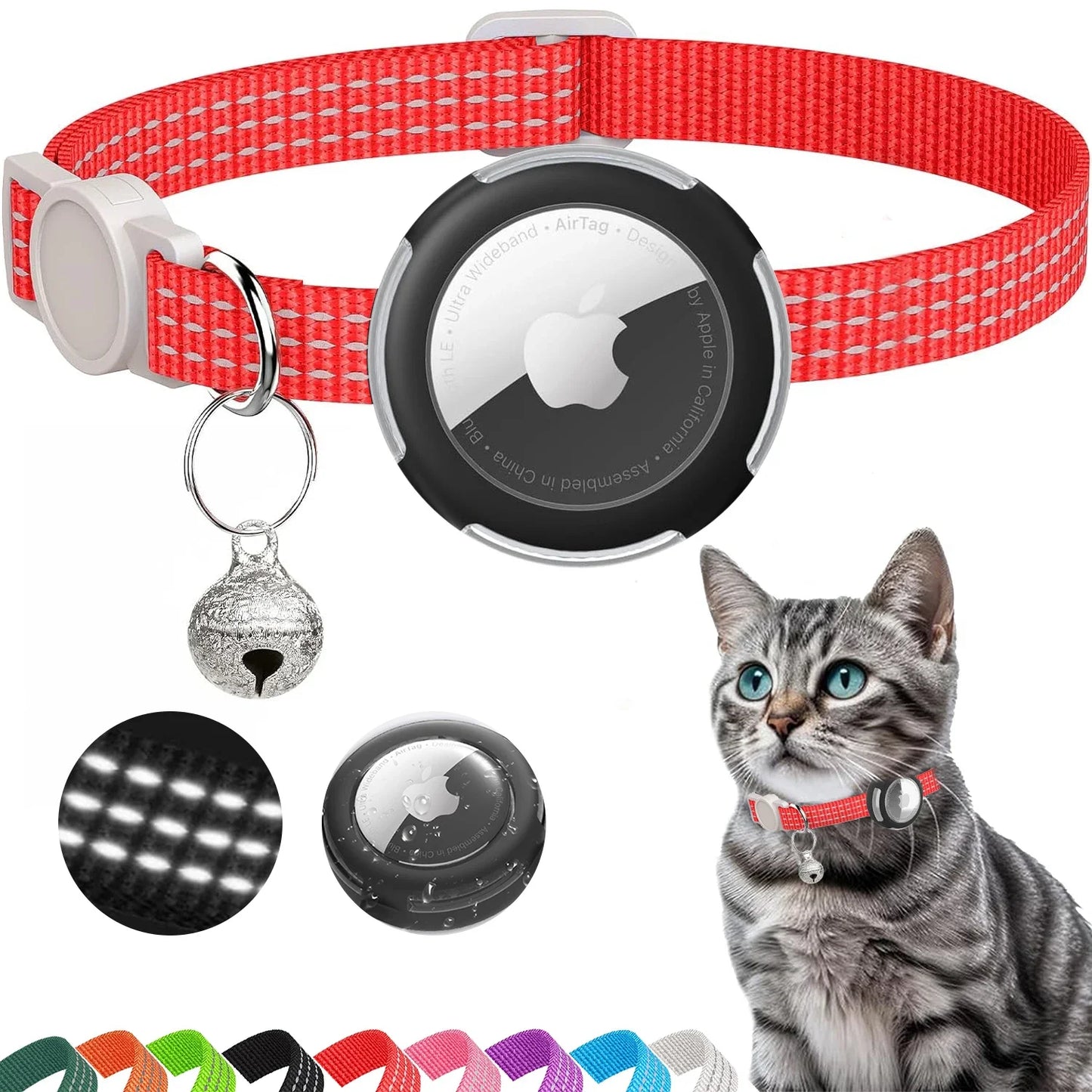 Lightweight Airtag Cat Collar red color