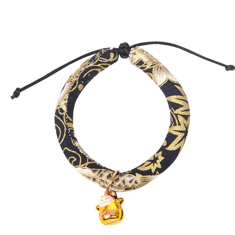 Midnight Kyoto bell collar for cats with lucky charm
