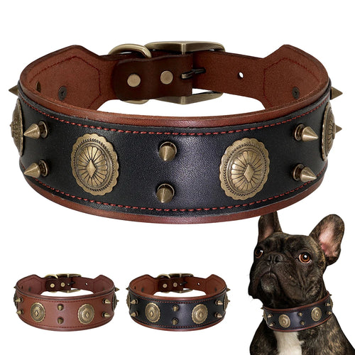 Genuine Leather Stud Dog Collars | Vintage Style Spiked Dog Collar
