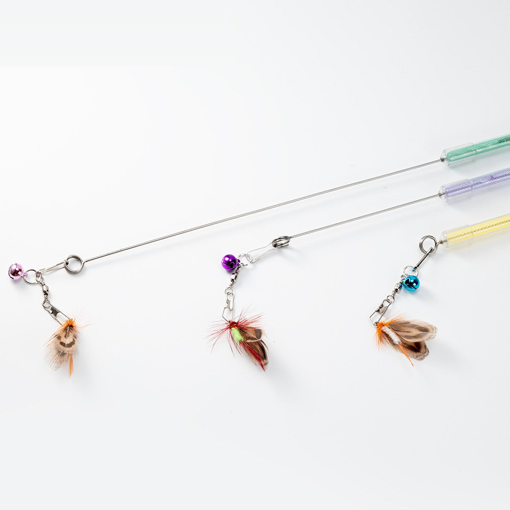 Three insect cat wand ends with feathered bugs and bells