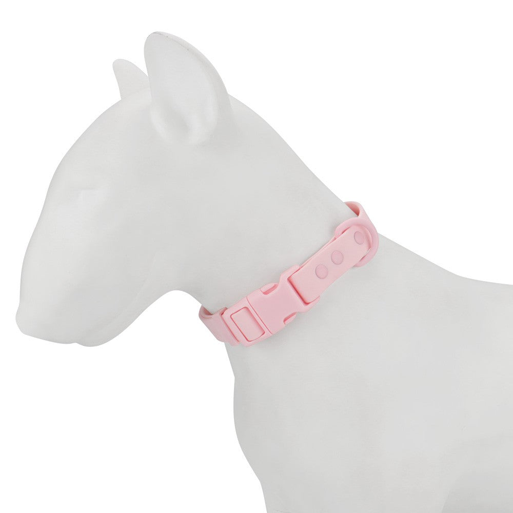 Pink quick release collar on a pet figure
