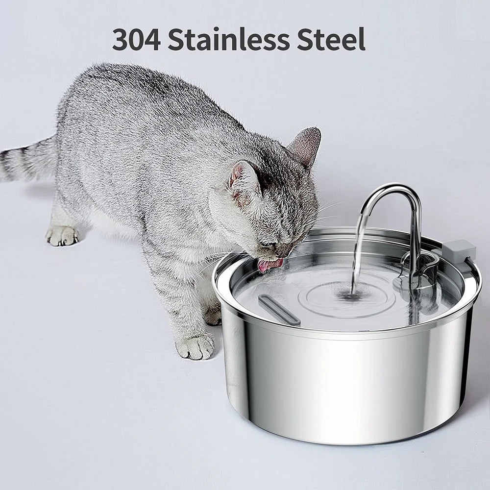 304 Stainless Steel Cat Water Fountain with Filter - 3L Capacity