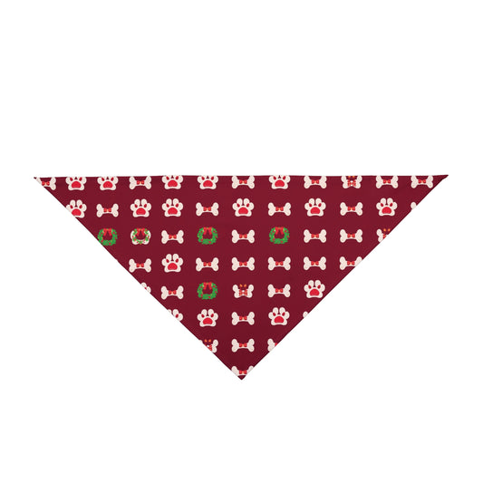 Christmas Dog Bandana – Paw Prints, Bones and Wreaths