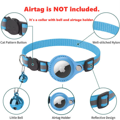 AirTag Cat Collar, Reflective & Bell