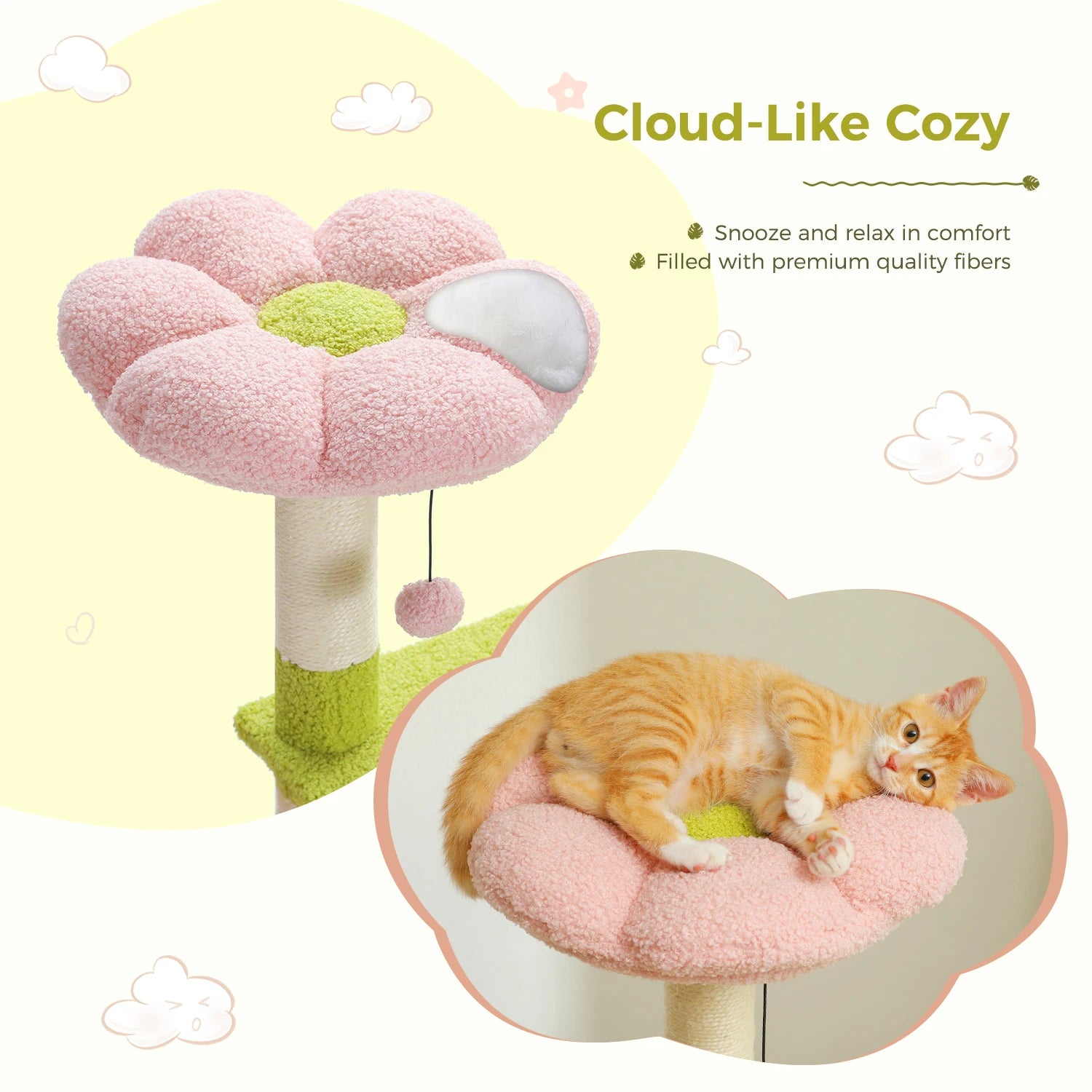 Blush Bloom Flower Cat Tree with Sisal Scratching Posts cloud-like cozy