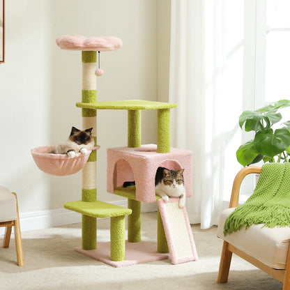 Blush Bloom Flower Cat Tree with Sisal Scratching Posts green & pink 