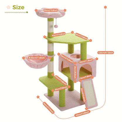 Blush Bloom Flower Cat Tree with Sisal Scratching Posts measurements