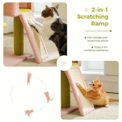Blush Bloom Flower Cat Tree with Sisal Scratching ramp