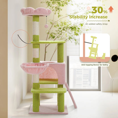 Blush Bloom Flower Cat Tree with Sisal Scratching ramp stable