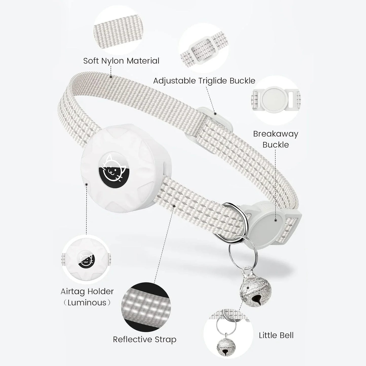 Breakaway Reflective cat airtag collar 