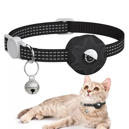 Breakaway Reflective cat collar with airtag holder Black color