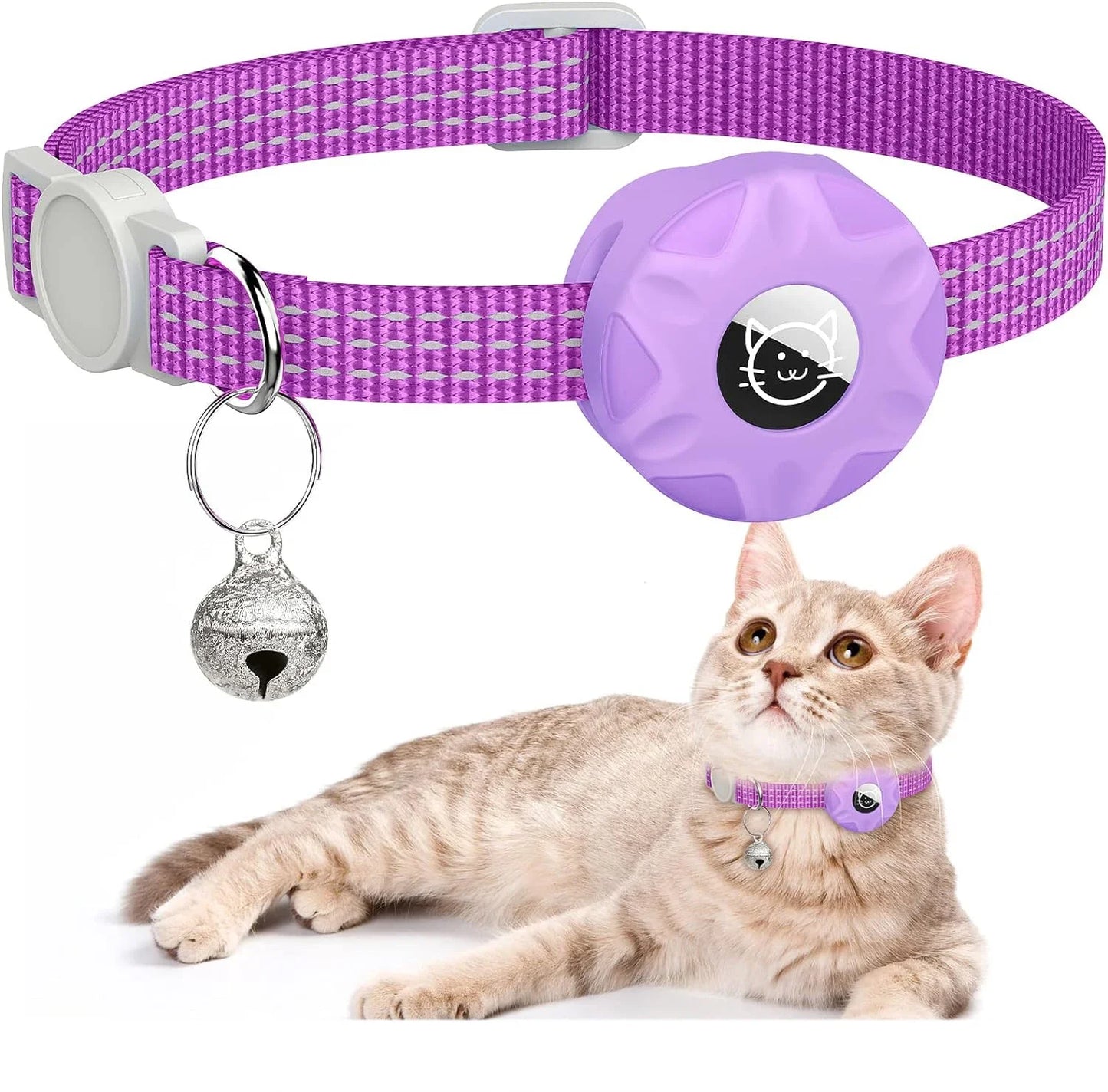 Breakaway Reflective cat collar with airtag holder Purplecolor