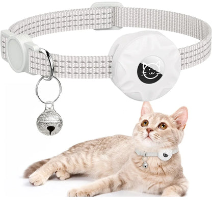 Breakaway Reflective cat collar with airtag holder White color