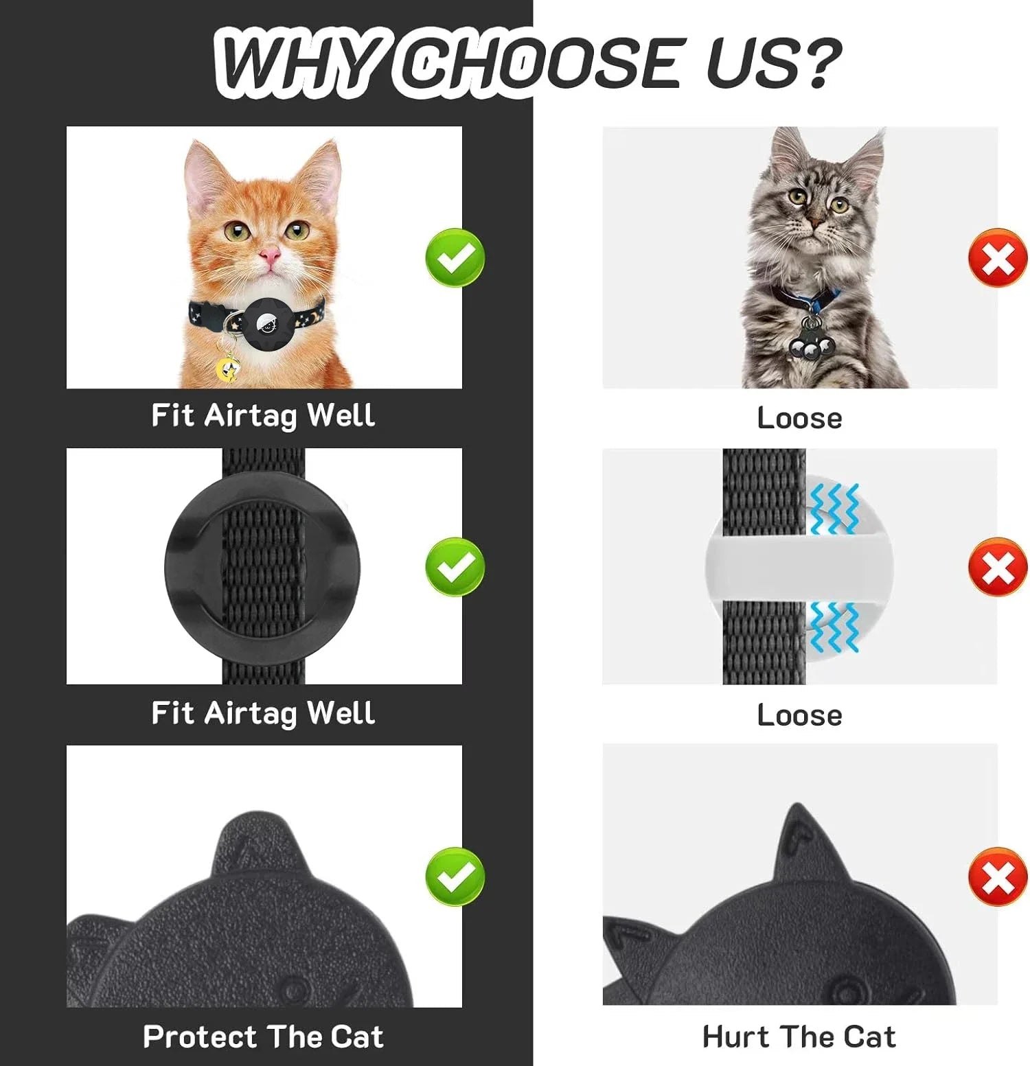 Cat Collar with AirTag Holder | Moon Ornament for Kitten Fit AirTag Well
