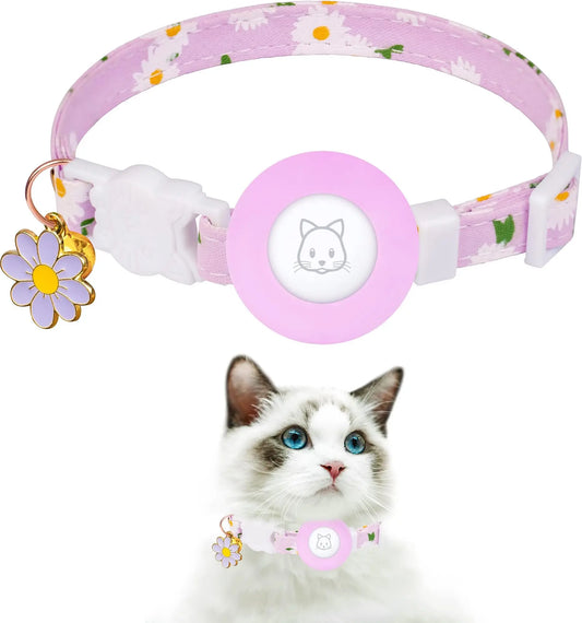 Daisy Charm – Cute AirTag Cat Collar 🌼 Breakaway Kitten Collar  with AirTag Holder, Bells & Flower Charm