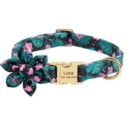 Tropical Bloom Nylon Flower Dog Collar Set | Flora Personalized Dog Collars