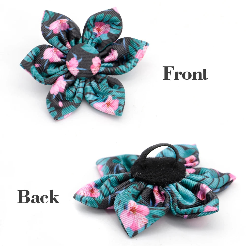 Tropical Bloom Nylon Flower Dog Collar Set | Flora Personalized Dog Collars