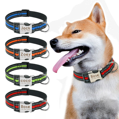 Personalized Nylon Dog Collar with Name Plate (Reflective Design)