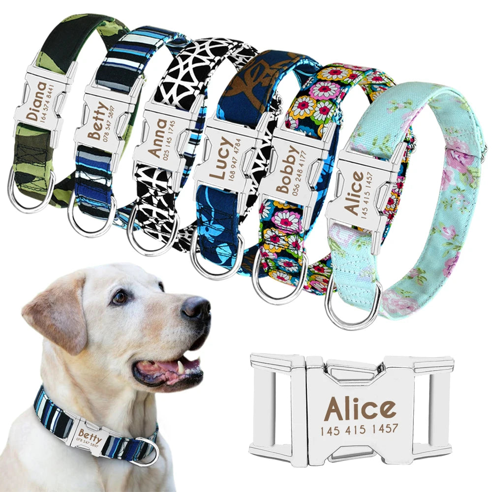 Personalized Nylon Dog Collar with Name Plate (Reflective Design)