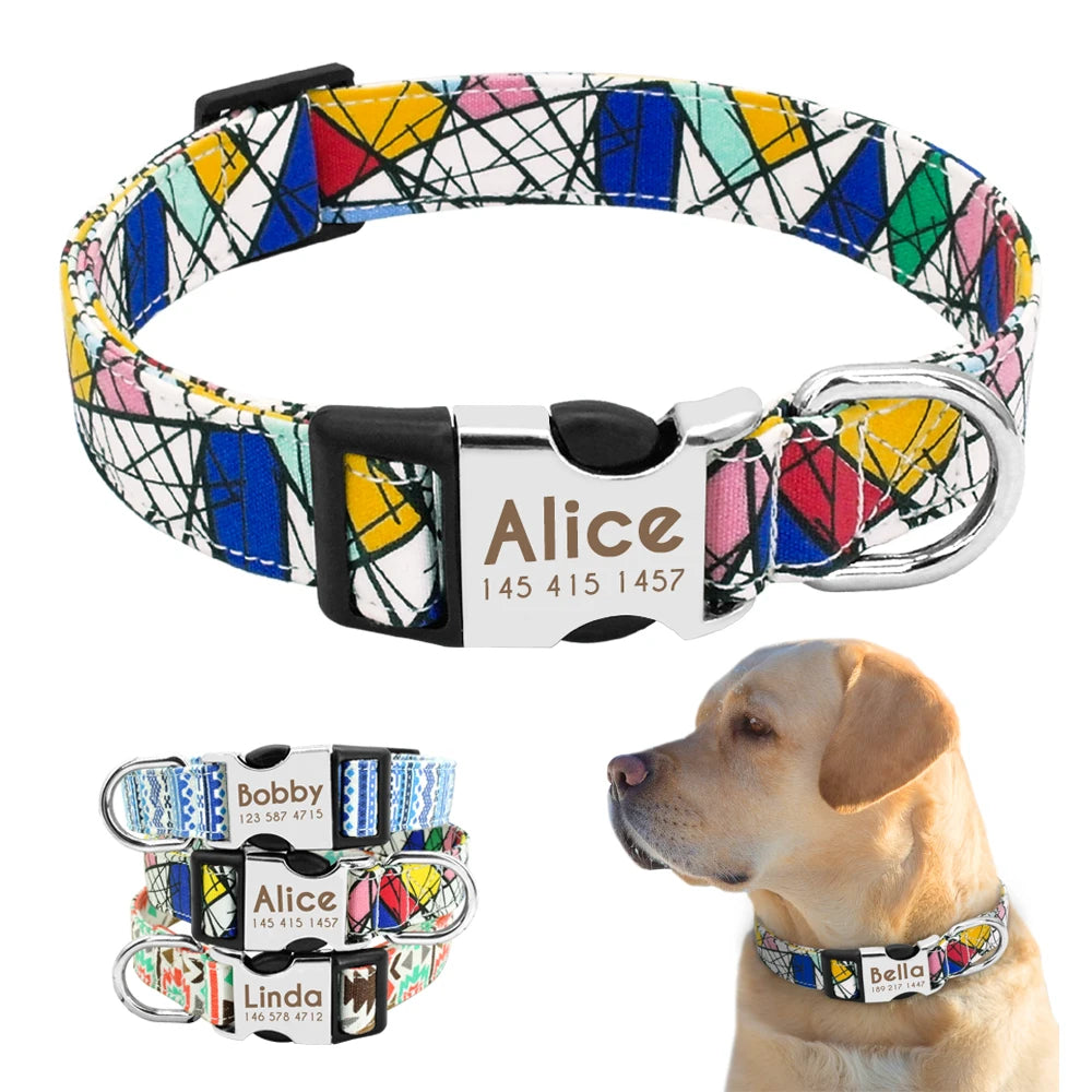 Personalized Nylon Dog Collar with Name Plate (Reflective Design)