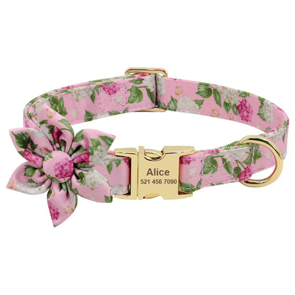 Rose Garden Nylon Flower Dog Collar Set | Flora Personalized Dog Collars