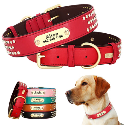 Leather Blink Dog Collars with Name Plate | rhinestone dog collar