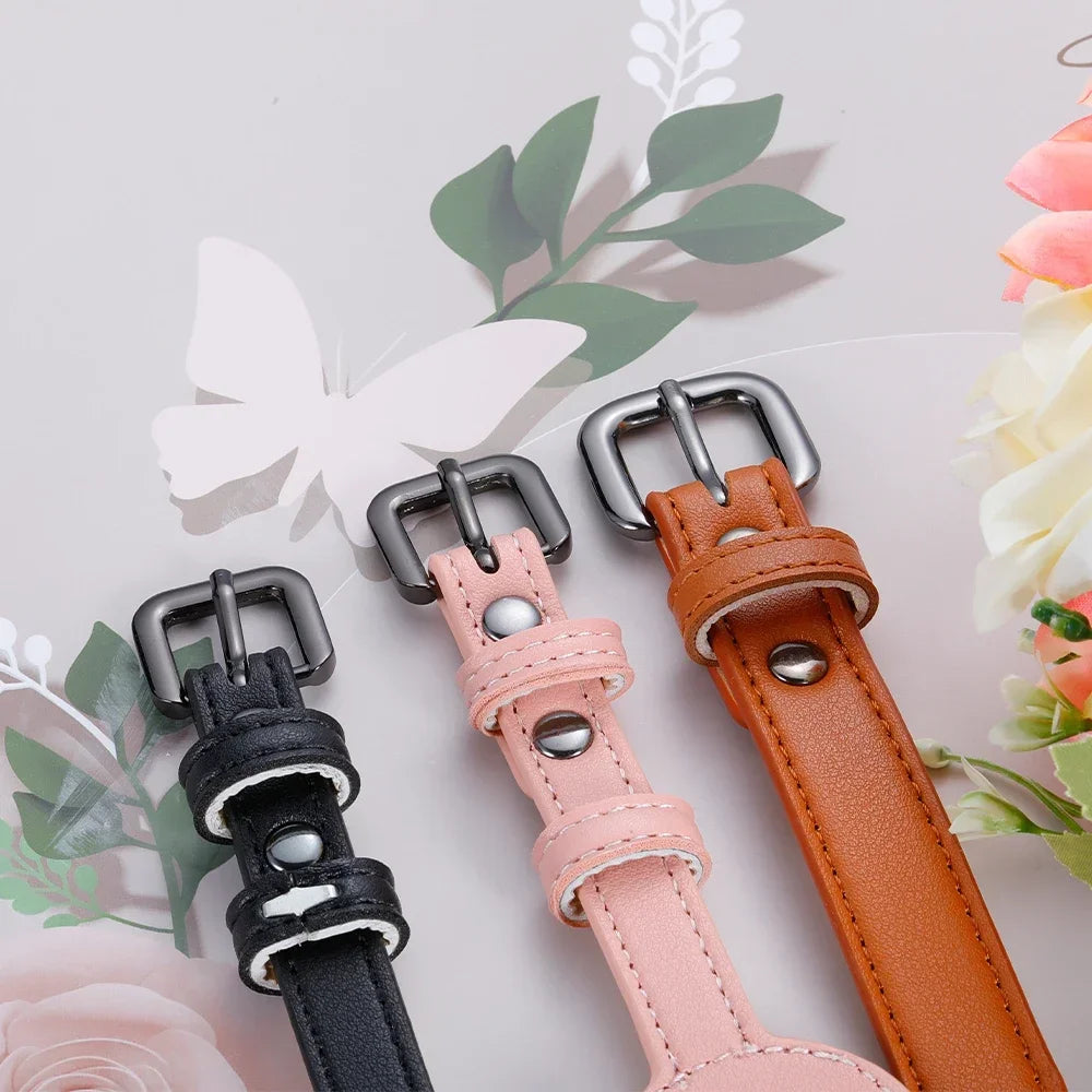 Leather Custom Cat Collar with AirTag Holder metal buckle