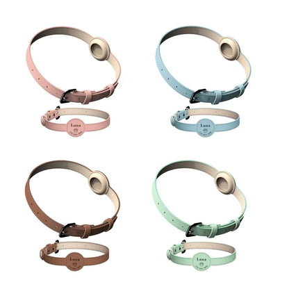 Leather Custom Cat Collar with AirTag Holder multiple colors
