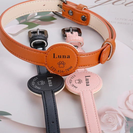 Leather Custom Pet Collar with AirTag Holder (Suitable for Cats & Dogs)