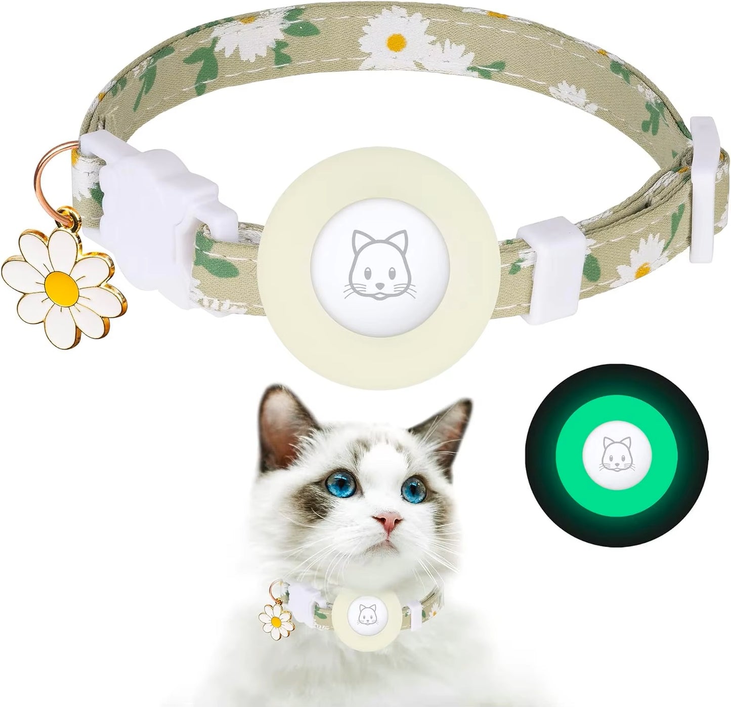 Mint Garden – Green Leaf AirTag Cat Collar 🍃 Breakaway Kitten Collar  with AirTag Holder, Bells & Flower Charm