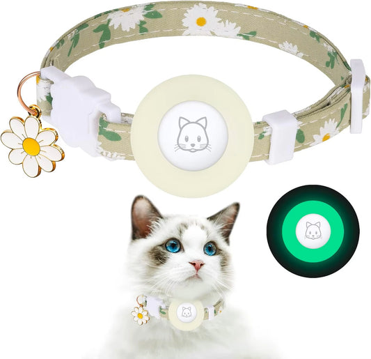 Mint Garden – Green Leaf AirTag Cat Collar 🍃 Breakaway Kitten Collar  with AirTag Holder, Bells & Flower Charm