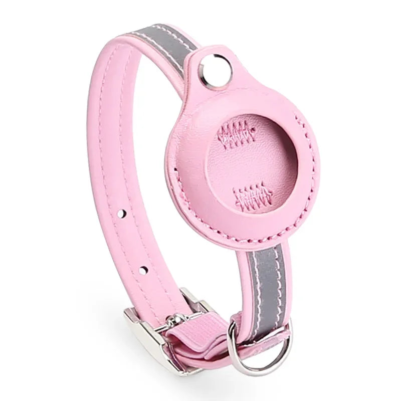 PU Leather cat airtag collar pastel pink color