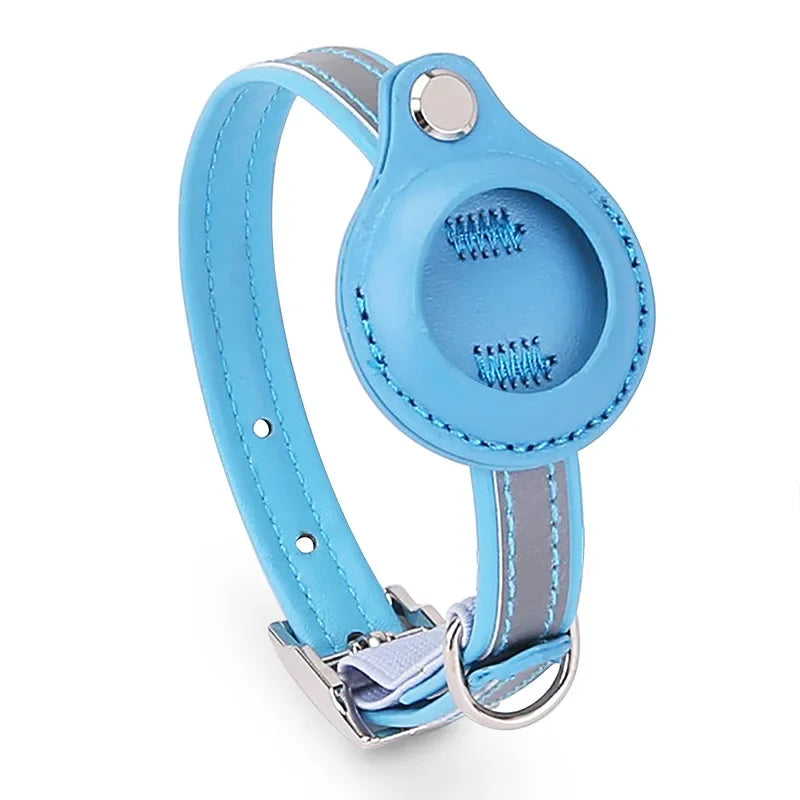 PU Leather cat airtag collar sky blue color
