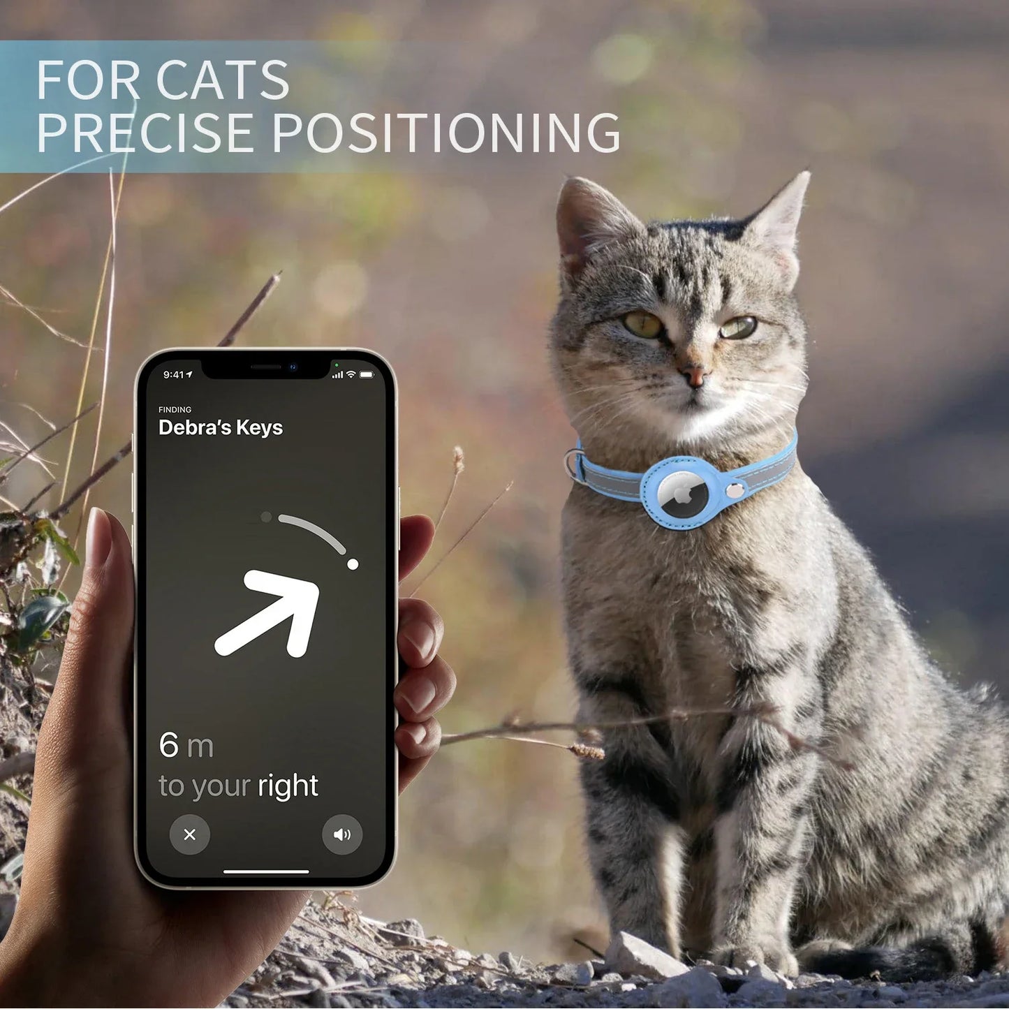 PU leather Cat AirTag Collar with AirTag Apps