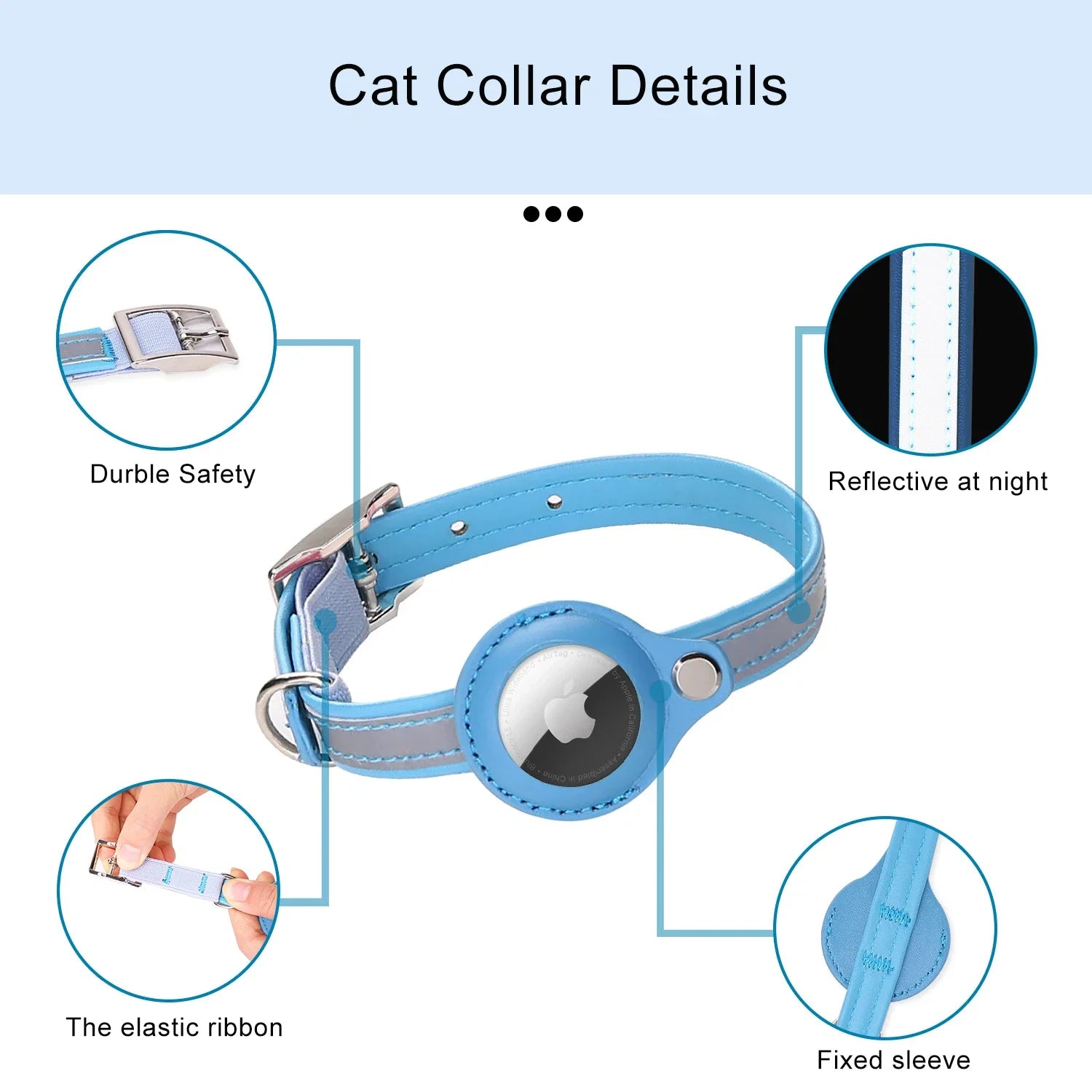 PU leather Cat AirTag Collar with AirTag Case details