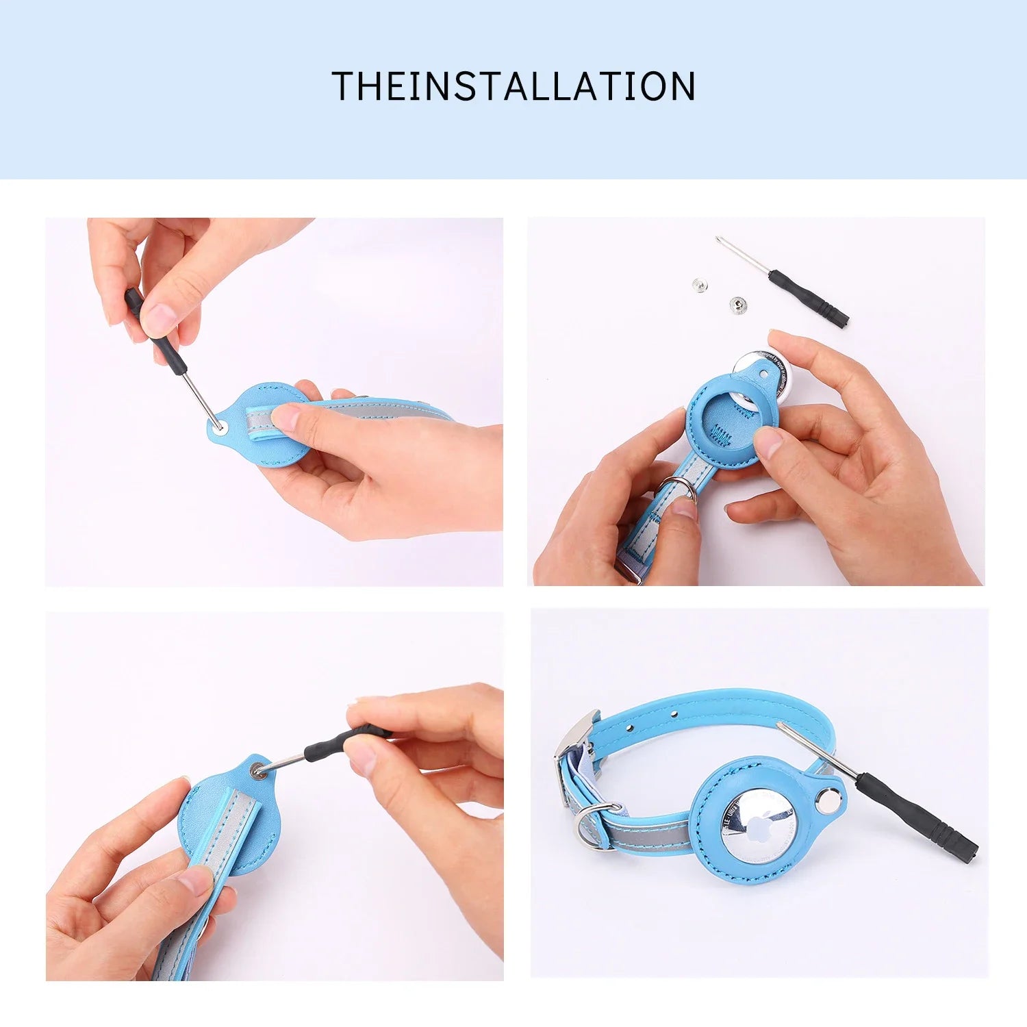 PU leather Pet AirTag Collar design for small pets installation