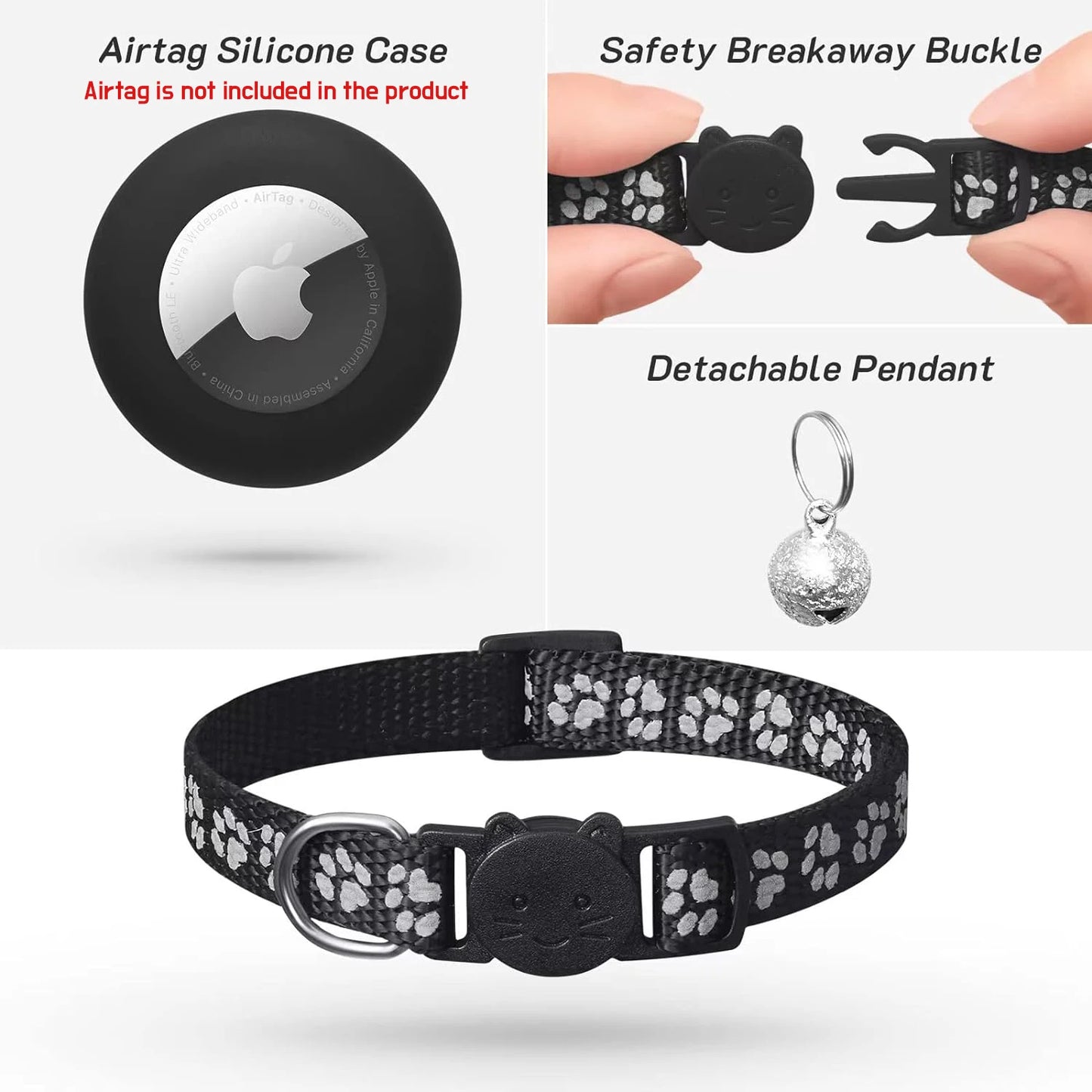 PawPrint Pro Nylon AirTag Cat Collar with Bell & safety Breakaway buckle