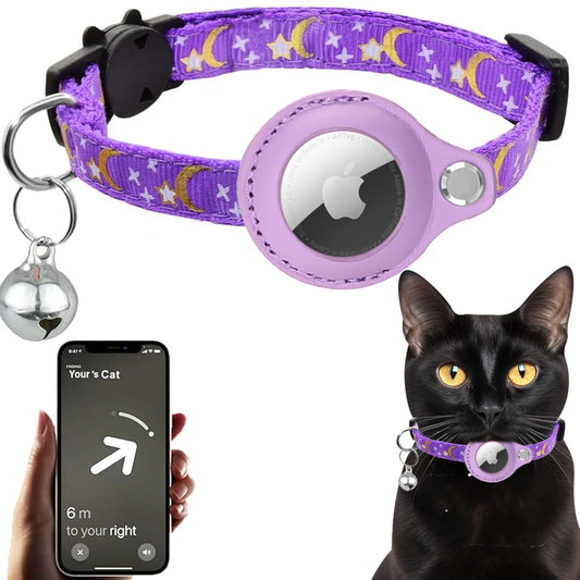 Purple Dreamscape - Breakaway AirTag Cat Collar with Bell