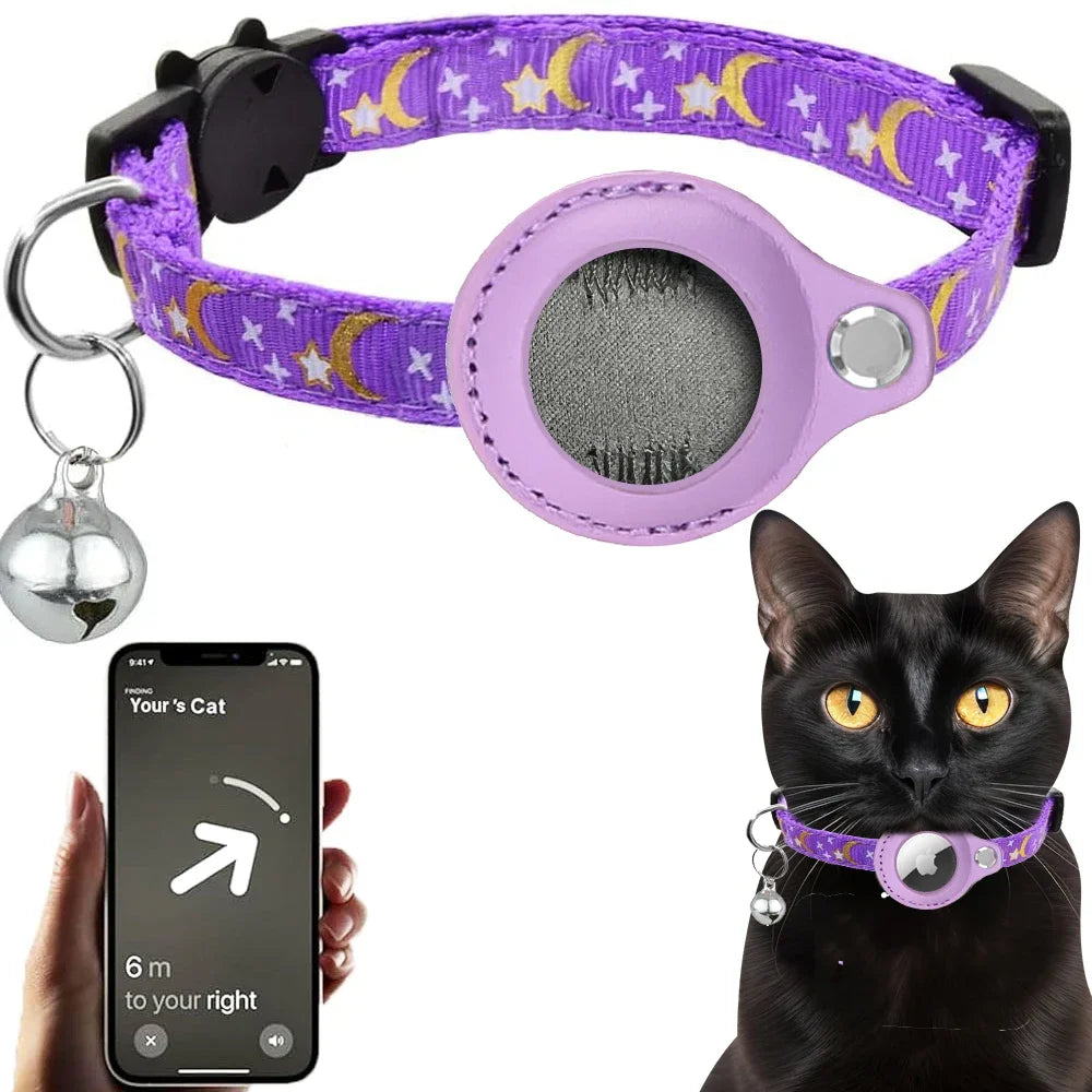Purple Dreamscape - Cat Collar with airtag holder