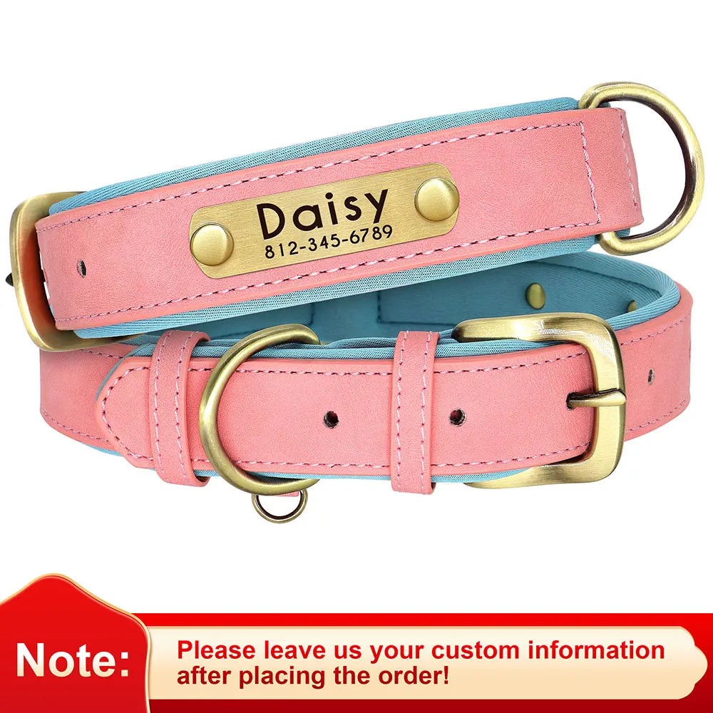 Personalized pink leather dog collars