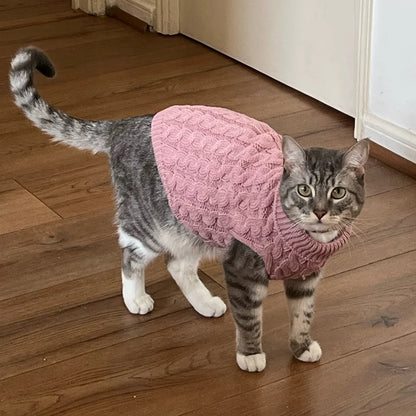 Wineberry Red Crochet Cat Sweater for Stylish Felines