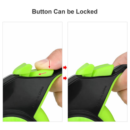 Lock button on the retractable dog leash handle, unlocked and locked